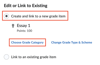 Linking the grade to its category in the grade book.