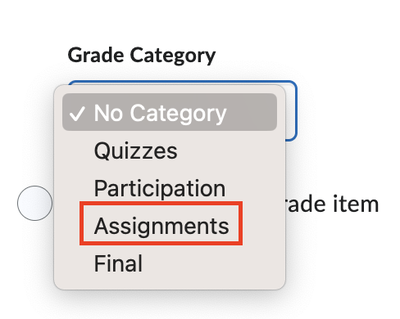 Select an appropriate grading category
